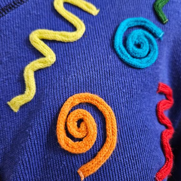 Sport Elle Ugly Christmas Sweater Blue Embroidered Caroling Noel Cardigan M - Picture 8 of 11